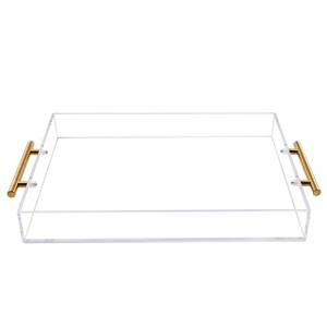 Attop 12"x16" Clear Acrylic Serving Tray with Golden Handles, Huge Capacity Sturdy Acrylic Tray - 1 of 4