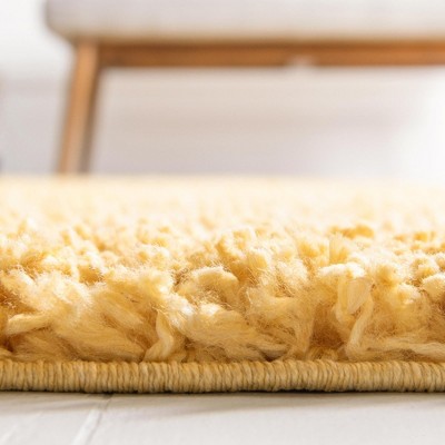 Sun Yellow Rectangular Shag Indoor Synthetic Rug