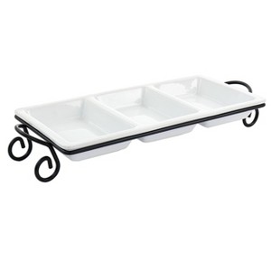 3 Section Divided Porcelain Serving Tray with Metal Rack - Elama: Sectional Serveware, Dishwasher & Microwave Safe - 1 of 4