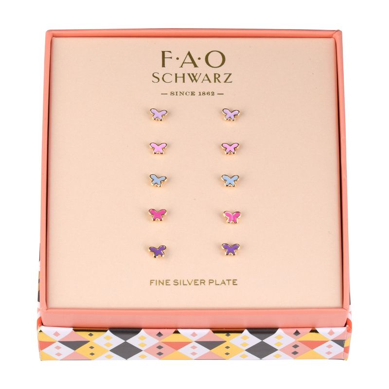 FAO Schwarz Gold Tone and Enamel 5 pair Butterfly Stud Earring Set, 2 of 3