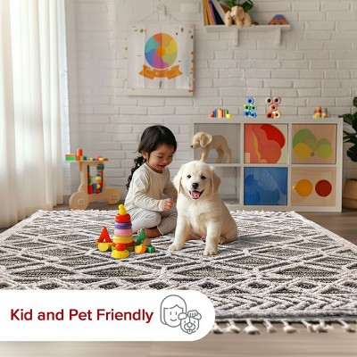 Braided Square Gray Geometric Easy Care Area Rug, 6' 7" x 9'