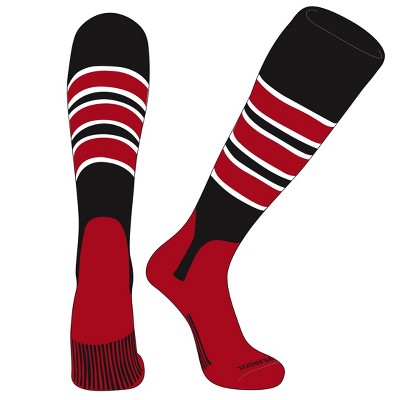 PEAR SOX OTC Baseball Softball Stirrup Socks (C, 5in) Black, White, Red, Red (XL)