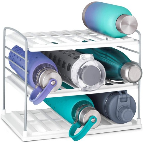 Use a wine bottle rack to keep your water bottle collection neat.  Kitchen  hacks organization, Water bottle storage, Bottle storage