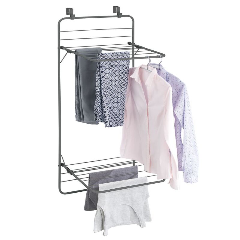mDesign Steel Collapsible Over the Door Laundry Drying Rack, 5 of 9