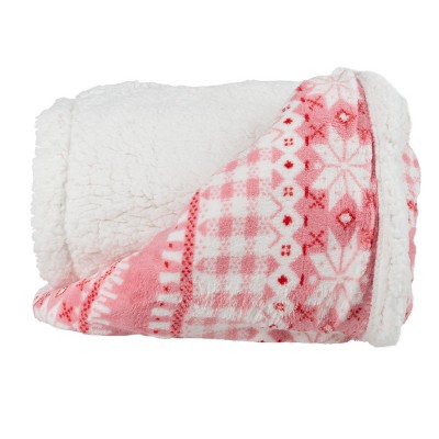 Pink and White Reversible Fleece Sherpa Throw Blanket
