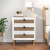 Tangkula 2PCS Modern Nightstand End Bedside Table w/ 3 Rattan Drawers & Solid Wood Legs White - 4 of 4