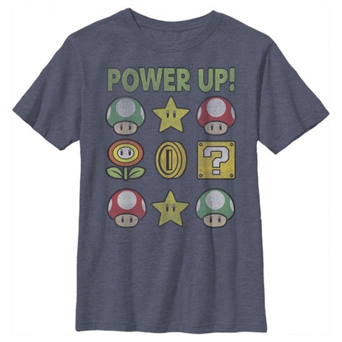 Boy's Nintendo Super Mario Power Up Bingo T-Shirt - Navy Blue Heather - X  Large