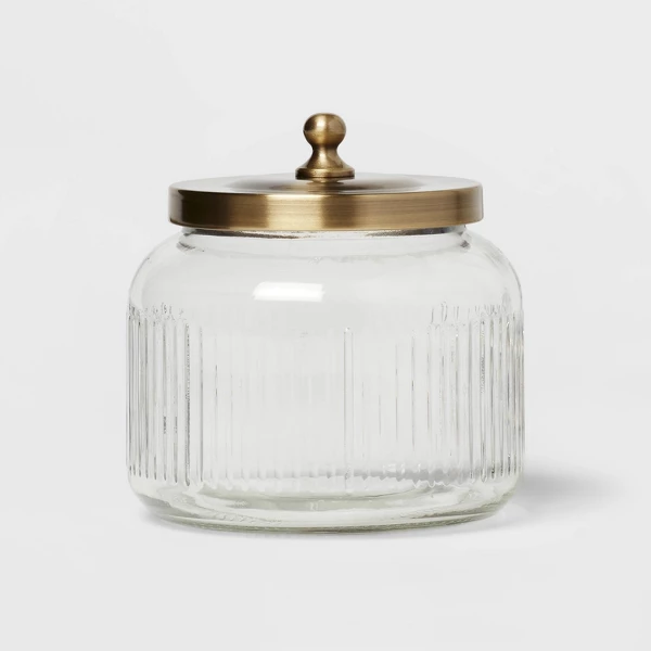 Small Glass Bath Canister, Brass