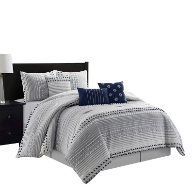 Navy and White Striped Microfiber King Comforter Set