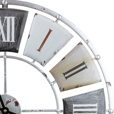 Vintage Industrial 24" Round Metal and Wood Wall Clock