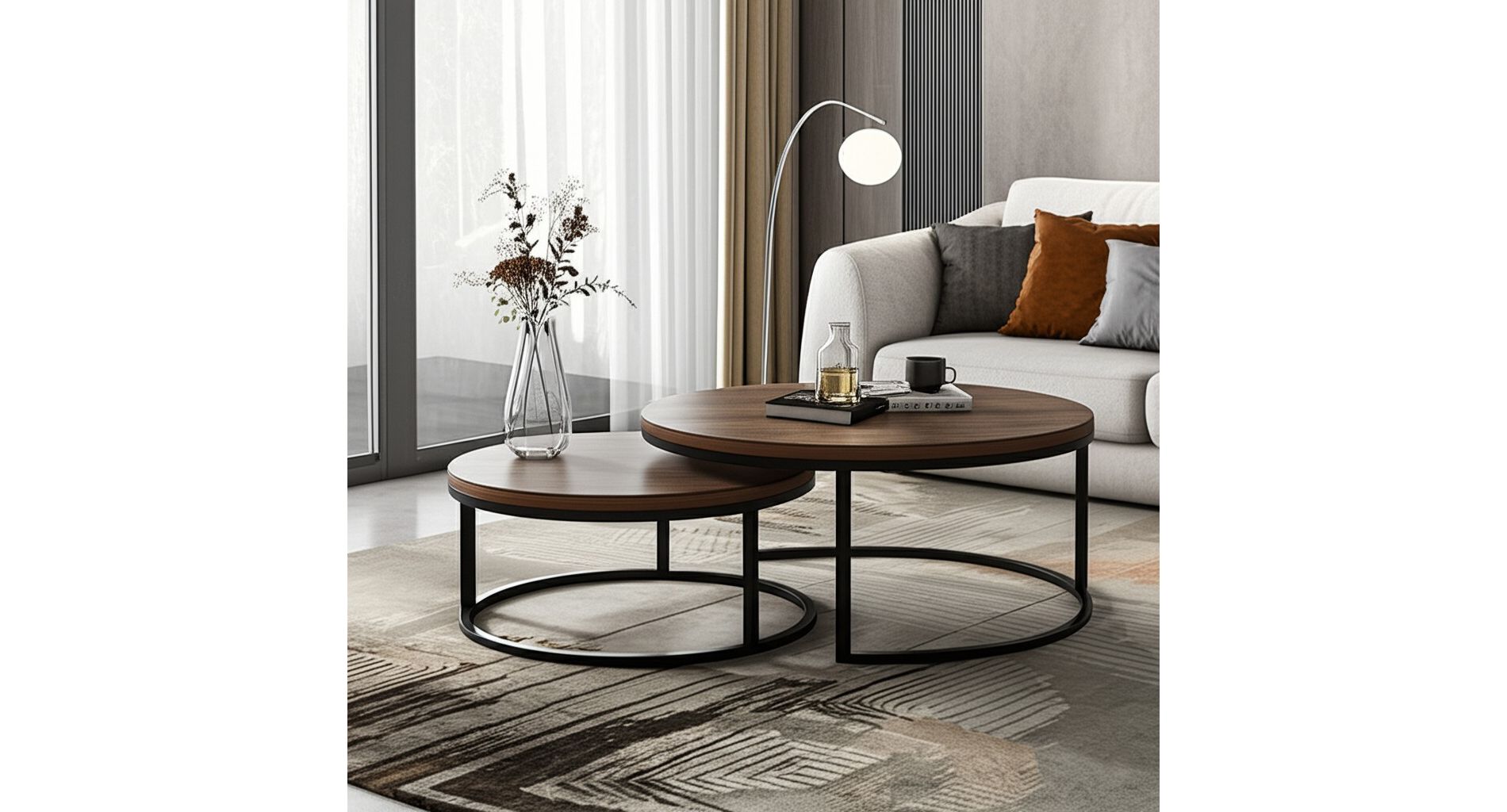 Luck Live nested round coffee table walnut color