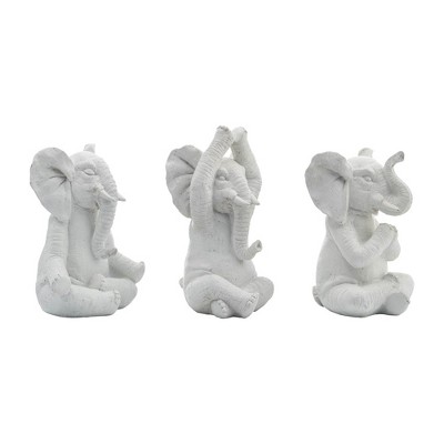 Sagebrook Home Set of 3 Polyresin Yoga Elephant Figurines - Contemporary Table Decor For Home, Office, Yoga Studio, Spa