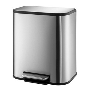 Stainless Steel Trash Can with Recycling Bin, Step-on Soft-Close Lid, Fingerprint-Resistant Garbage Bin with Removable Inner Bucket - 1 of 4