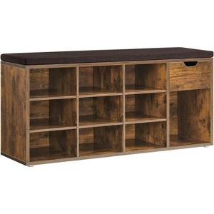 15-Compartment Storage Bench with Padded Seat - Ultra-Organized Entryway Shoe Storage in Heather Greige/Cappuccino - 1 of 4
