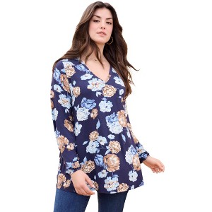 Roaman's Women's Plus Size Knit V-Neck Tunic - 1 of 2