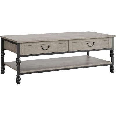 41" Coffee Table with 2 Storage Drawers, Rustic Coffee Tables w/Storage Shelf and Metal Legs,Wood Large Rectangular Coffee Table