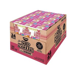 24 Pack Nissin Cup Noodles Ramen Noodle Soup, Shrimp Flavor 2.25 Ounce - 1 of 4