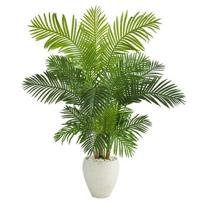 Nearly Natural 62-in Hawaii Palm Artificial Tree in White Planter