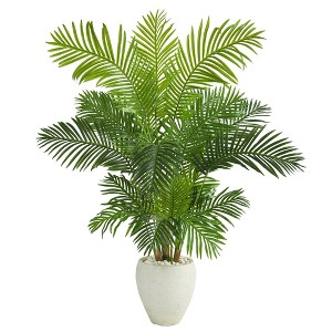 Nearly Natural 62-in Hawaii Palm Artificial Tree in White Planter - 1 of 3