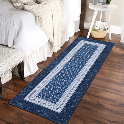 Modern Bordered Area Rug Geometric Rug Machine Washable Non Slip Low Pile Accent Rugs