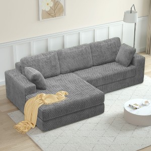 NicBex Couches for Living Room L shape Modular Sectional Sofa Left Sofa Seat Corduroy Upholstered Compressed Sofa Couch Unfold Into a Bed - 1 of 4