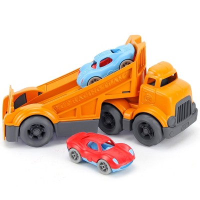 Green Toys: Racing Truck - 3pc Vehicle Toy Set, Orange Hauler Truck, Kids 3+