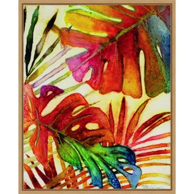 Tropic Botanicals I Colorful Canvas Print with Maple Frame