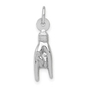 Black Bow Jewelry 14k White  Gold Hollow 3D Rock On Hand Sign Charm or Pendant, 5 x 22mm - 1 of 4