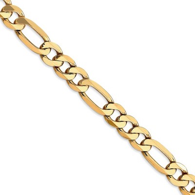 Black Bow Jewelry Men's 7.5mm, 14k Yellow Gold, Flat Figaro Chain Necklace