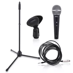Pyle PDMIC88ST Handheld Dynamic Full Metal Body Microphone Kit with Mic Stand, Clip, 16.4-Feet XLR Cable, and Carrying Case, Black