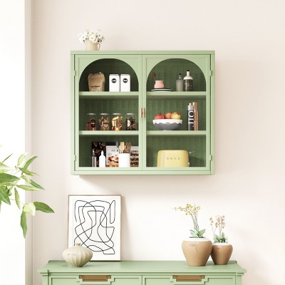 FURNIinspire Kitchen And Dining Cabinets Elegant Modern 2 Door Wall Cabinet Pantry Cabinets With 3 Shelves For Dining Room, Green, 9.06"*27.56"*23.62"