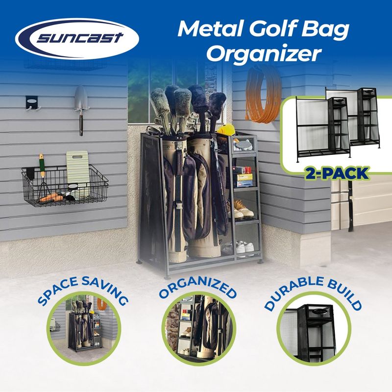 Suncast Metal Complete Golf Bag Organizer for Garage w/ Shelves & Bin (2 Pack), 2 of 7
