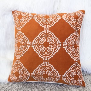 Kumasinova 20" Square Burnt Orange Damask Embroidered Bed Pillows,Bohemian Geometric Standard Pillow,Decorative Pillows for Bed and Sofa,Rust - 1 of 4