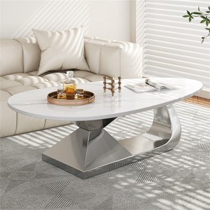 RISOKEYS Modern Coffee Table - Sintered Stone Tabletop Table with Stainless Steel Base, Elegant and Durable Living Room Centerpiece - 1 of 4