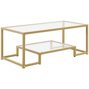 Yaheetech Modern Tempered Glass Coffee Table With Open Shelf for Living Room Gold - 1 of 4