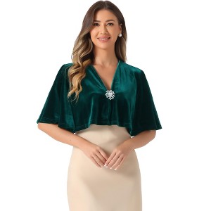 Allegra K Women's Velvet Cardigan Cocktail Party Bell Sleeve Open Front Cropped Shrug Bolero - 1 of 4
