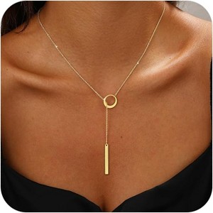 Long Lariat Necklace for Women, 14K Gold/Silver Plated Y-Drop Beaded Chain - 1 of 4