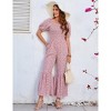 Women's Summer Smocked Jumpsuits Casual Square Neck Short Sleeve High Waist Wide Leg Rompers with Pockets - 4 of 4