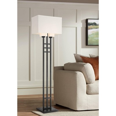 Winslow Matte Black Industrial Floor Lamp with White Linen Shade