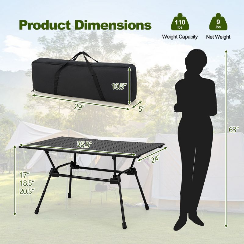 Costway Heavy-Duty Aluminum Camping Table, Folding Outdoor Picnic Table with Carrying Bag, 4 of 11