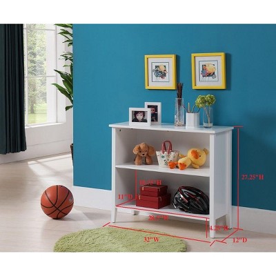 White Solid Wood Adjustable 2-Tier Kids Bookcase