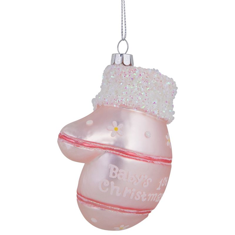 Northlight 4" Baby's 1st Christmas Pink Mitten Glass Ornament, 4 of 6