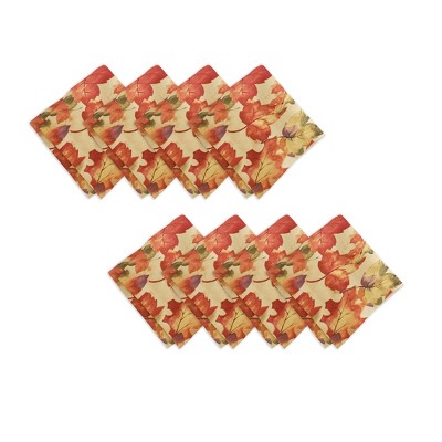 Harvest Festival Fall Printed Napkins, Set of 8 - 17" x 17"  - Red/Orange - Elrene Home Fashions