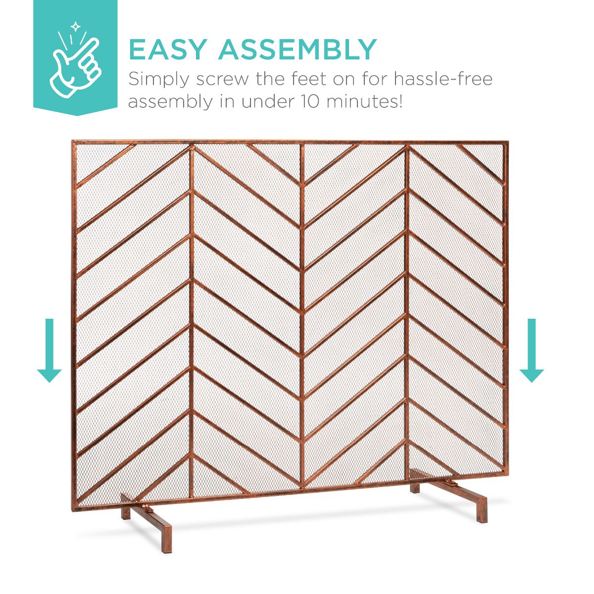 Best Choice Products 38x31in Single Panel Handcrafted Iron Chevron Fireplace Screen w/ Distressed Finish - Satin Black - thumbnail 5