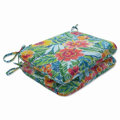 Set of 2 Outdoor/Indoor Rounded Corners Seat Cushions Pensacola - Pillow Perfect: Weather-Resistant, Reversible Patio Chair Pads
