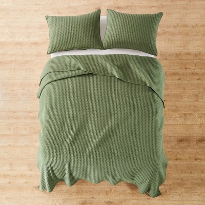 Forest Green Cotton Reversible Full Bedspread Set