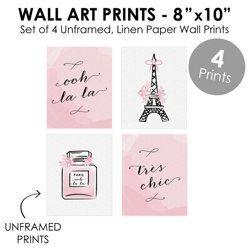 Big Dot of Happiness Paris, Ooh La La - Unframed Eiffel Tower Nursery and Kids Room Linen Paper Wall Art - Set of 4 - Artisms - 8 x 10 inches, 5 of 8