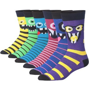 JAMES FIALLO Mens 6 Pairs Funky Bold Grinning Monster Accent Design Crew Dress Socks - 1 of 4
