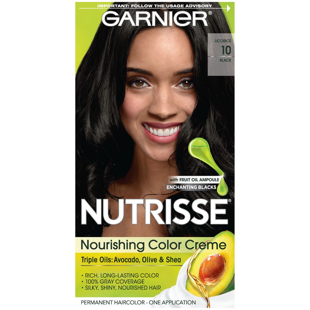 Garnier Nutrisse Nourishing Hair Color Creme, 10 Black (Licorice), 1 kit