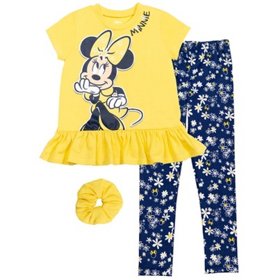 Disney Minnie Mouse Little Girls Tank Top French Terry Shorts And Scrunchie  3 Piece Outfit Set Yellow Daisies 7-8 : Target